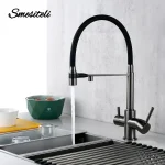 Robinet de cuisine gris bronze mitigeur d&rsquo;évier en laiton 3 voies montage de tuyau noir retirer double buse de pulvérisation robinets de cuisine d&rsquo;eau