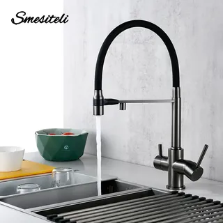 Robinet de cuisine gris bronze mitigeur d'évier en laiton 3 voies…