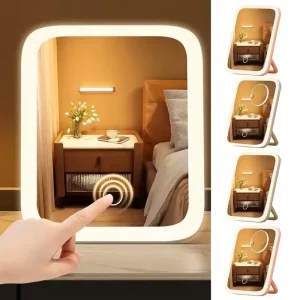 Miroir de maquillage LED, lumière 3 couleurs, commande tactile, alimenté par USB, miroir de vanité de table pour chambre à coucher, salle de bain, voyage Miroir de maquillage LED, lumière 3 couleurs, commande tactile, alimenté par USB, miroir de vanité de table pour chambre à coucher, salle de bain, voyage