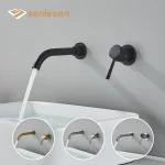 Senlesen robinet de lavabo noir, robinet de salle de bains en laiton dissimulé mural à poignée unique, mélangeur d&rsquo;eau chaude et froide, robinet de lavabo d&rsquo;évier