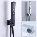 Mélangeur de douche de pluie de salle de bains, support carré en laiton, douchette à main ABS, 2 fonctions de débit d&rsquo;eau avec Valve, tuyau SS noir chromé