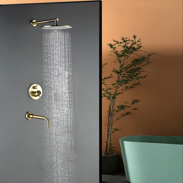 Ensemble de douche rond en laiton mat brossé – vue 2