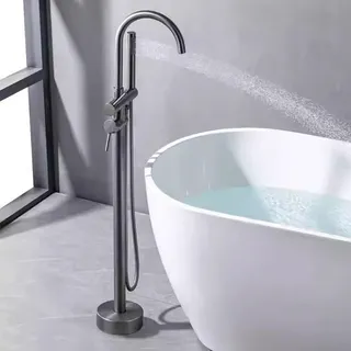Robinet colonne bain îlot autoportant inox brossé gris mat bec cygne…