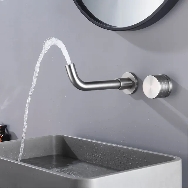Robinet de lavabo mural minimaliste en laiton brossé or… – vue 4