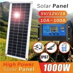 Panneau solaire pour téléphone, 20W-1000W, 12V, cellule solaire, contrôleur 100A, montres, voiture, chargeur MP3 PAD, alimentation de batterie extérieure, camping