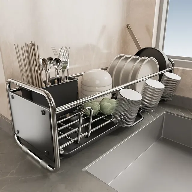 Égouttoir vaisselle inox chromé contemporain épuré gain… – vue 2