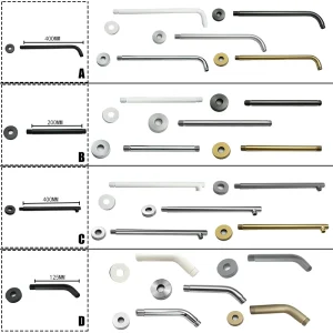 Bras de douche de couleur chromée en acier inoxydable, support de douche de salle de bains, pomme de douche ronde, accessoires de quincaillerie de salle de bains fixes Bras de douche de couleur chromée en acier inoxydable, support de douche de salle de bains, pomme de douche ronde, accessoires de quincaillerie de salle de bains fixes