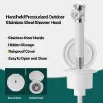 Kit de douche encastré avec couvercle en plastique marin, kit de douche à rainure de tasse, pulvérisateur à marteau en acier inoxydable et tuyau de 8 à 13 pieds