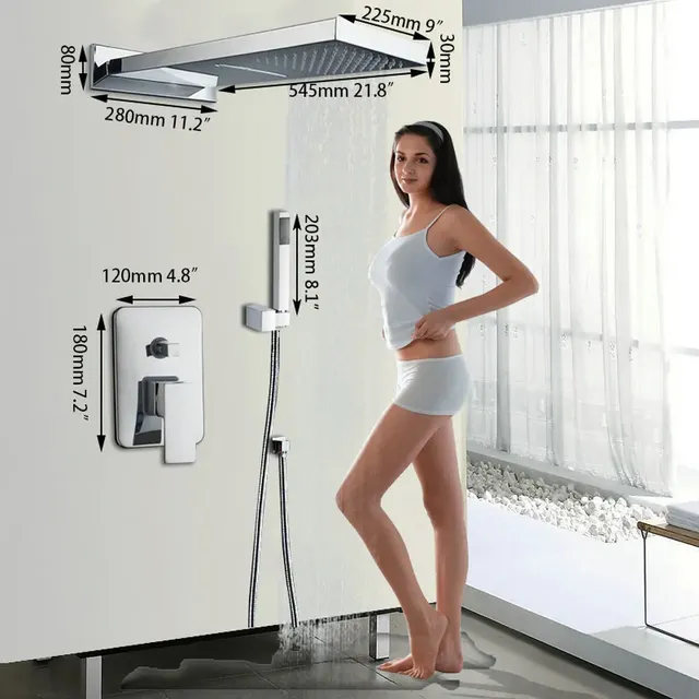 Ensemble douche mural contemporain plaqué or tête pluie… – vue 3