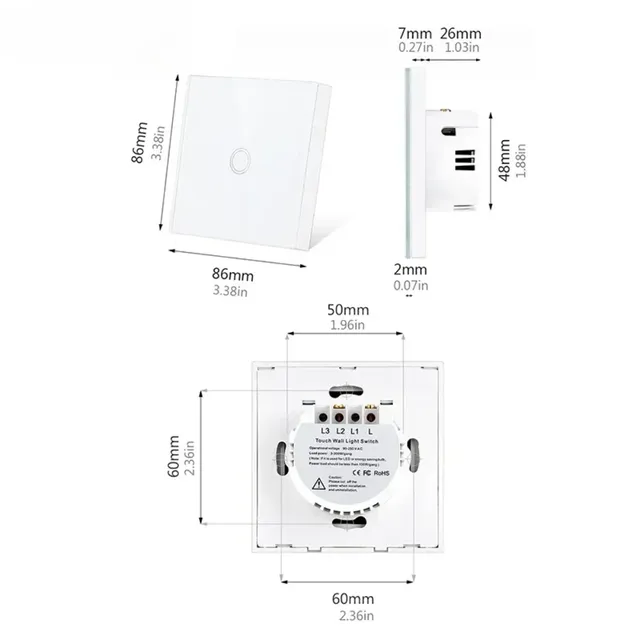 UE interrupteur tactile LED panneau de verre cristal… – vue 4