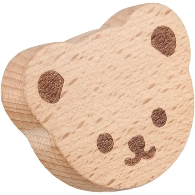 Bouton de tiroir en bois mignon en forme d'ours avec vis – vue 3
