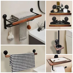 Porte-serviettes en bois massif T1, porte-rouleau de papier hygiénique, rangement d’angle pour brosse de toilette, accessoires de quincaillerie trempés Accessoires de cuisine porte-serviettes ventouse Porte-serviettes en bois massif T1, porte-rouleau de papier hygiénique, rangement d’angle pour brosse de toilette, accessoires de quincaillerie trempés Accessoires de cuisine porte-serviettes ventouse