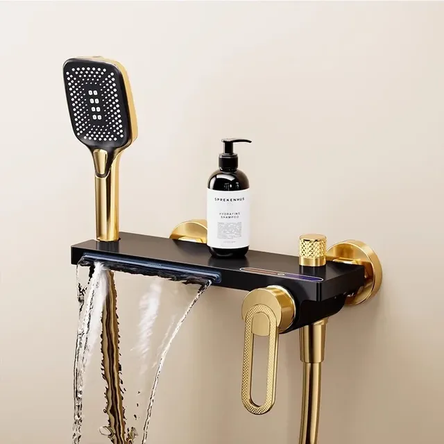 Ensemble de douche mural en laiton doré brossé – vue 6