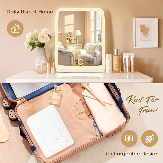 Miroir maquillage rechargeable typeC compact LED tactile… – vue 6