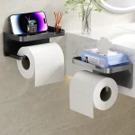 Porte-papier hygiénique mural adhésif avec crochets de rangement, organisateur multifonctionnel pour serviette, téléphone, montre, maison, hôtel, salle de bain