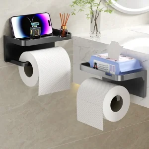 Porte-papier hygiénique mural adhésif avec crochets de rangement, organisateur multifonctionnel pour serviette, téléphone, montre, maison, hôtel, salle de bain Porte-papier hygiénique mural adhésif avec crochets de rangement, organisateur multifonctionnel pour serviette, téléphone, montre, maison, hôtel, salle de bain