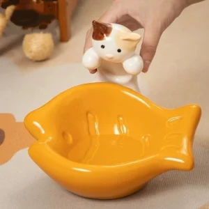Bol en céramique pour chat de dessin animé, rasage de poisson, bol en céramique incliné de grande calibre, conception inclinée, Base Anti-basculement, bassin d’eau potable pour animaux de compagnie Bol en céramique pour chat de dessin animé, rasage de poisson, bol en céramique incliné de grande calibre, conception inclinée, Base Anti-basculement, bassin d’eau potable pour animaux de compagnie