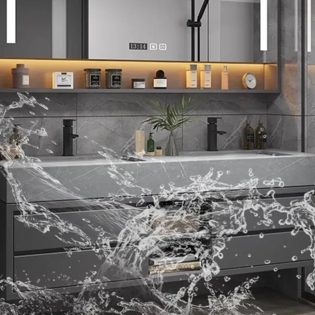 Meuble salle bain suspendu double vasque marbre gris… – vue 3