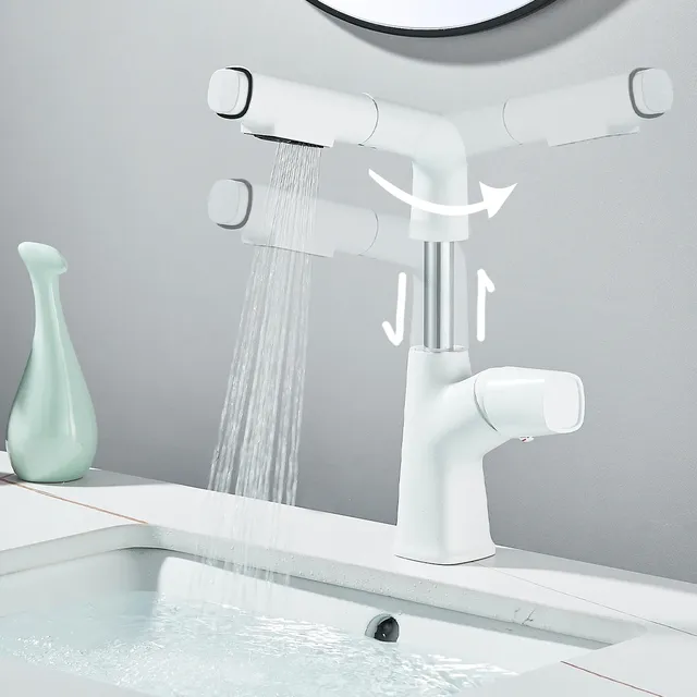 Robinet d'évier de lavabo blanc extractible soulève vers… – vue 6