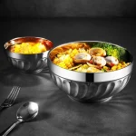 Bol à soupe Double couche en acier inoxydable, Anti-brûlure, résistant aux pannes, Non cassé, bol de cantine de Style coréen pour la maternelle