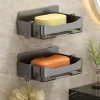 porte savon mural sans perçage adhésif double drainage bac égouttage amovible crochet éponge ABS plastique aluminium mat compact coins arrondis