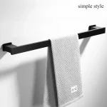 Porte-serviettes de salle de bain, support suspendu simple en alliage d&rsquo;aluminium noir