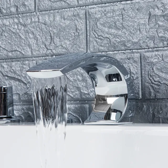 Mitigeur cascade bec plat large chromé poli laiton… – vue 3