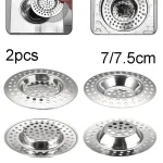 Filtre d&rsquo;évier de cuisine en maille d&rsquo;acier inoxydable, 2 pièces, filtre de crépine d&rsquo;évier de salle de bains, trou de vidange, piège de filtre, écran de déchets