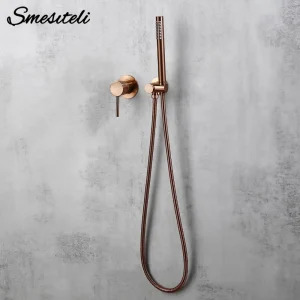 Système de douche de salle de bains, douche, mélangeur de baignoire en laiton Rose or brossé, eau chaude et froide, Installation murale, ensemble de douche