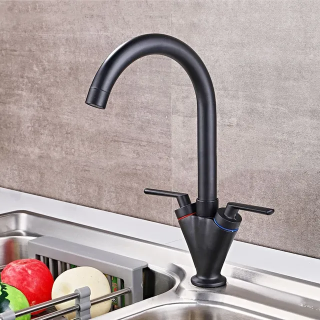 Robinet d'évier de cuisine en laiton noir avec poignée… – vue 2