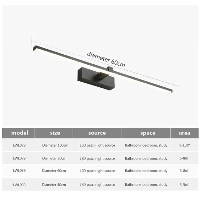 DINDALLED LED salle de bain miroir lumière – vue 6
