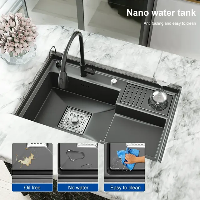 Évier cuisine encastrable composite granit noir mat… – vue 2