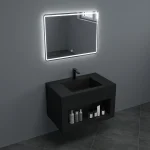 Lavabo européen en céramique intégré, dalle de roche à haute température, avec couche de rangement, armoire de salle de bain en pierre pour hôtels