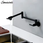Robinet de Cuisine Pliable en Laiton Massif Noir à Double Joint, Bras Pivotant avec Trou Unique, Montage Mural, 256