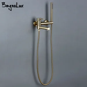 BagnoLux robinet de baignoire et douche, double commande murale en laiton brossé or noir salle de bains chaude et froide