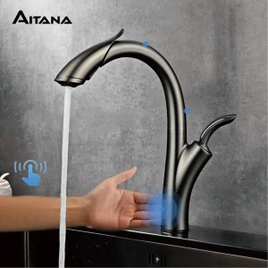 AITANA luxe pistolet gris laiton Intelligent interrupteur tactile robinet de cuisine conception extractible eau froide et chaude moderne 2 fonctions évier robinet