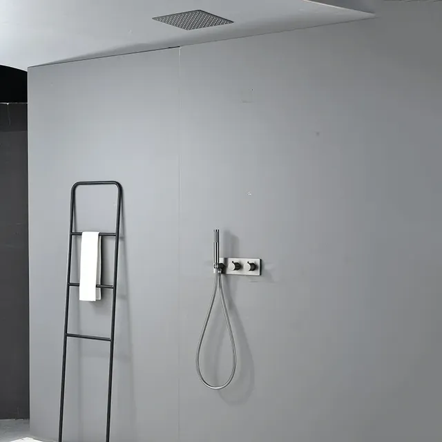 Ensemble douche or brossé thermostatique mural encastré… – vue 3
