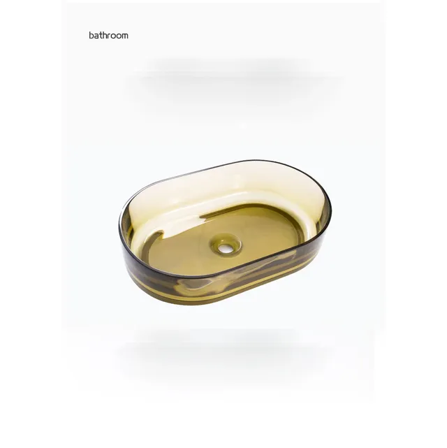 Vasque comptoir ovale verre translucide ambre perçage… – vue 2
