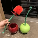 Ensemble de brosses de toilette avec Base en forme de cerise, poignée ergonomique antidérapante, brosse de nettoyage de salle de bain de couleur vive
