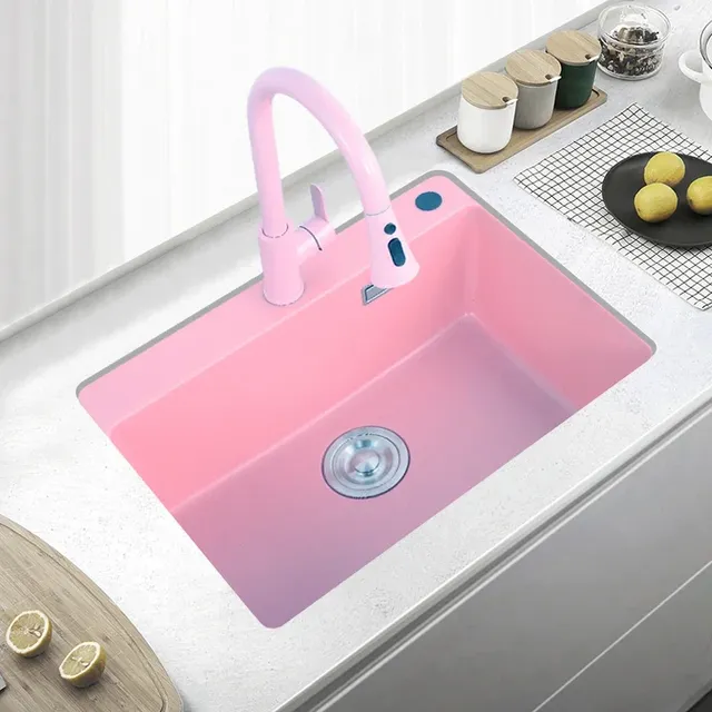 Pour évier en pierre de Quartz rose – vue 2