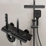Robinet de douche de salle de bains noir moderne, système de douche cascade à 4 fonctionnalités, baignoire murale, robinets mélangeurs chauds et froids, ensemble de douche Robinet de salle de bain pluie douche pluie