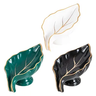 Porte savon céramique feuille émaillée vert émeraude noir laqué blanc…
