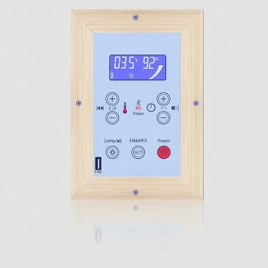 panneau commande sauna thermostat numérique encastrable écran rétroéclairé cadre bois décoratif commandes tactiles boutons réglage température minuterie Bluetooth panneau commande sauna thermostat numérique encastrable écran rétroéclairé cadre bois décoratif commandes tactiles boutons réglage température minuterie Bluetooth