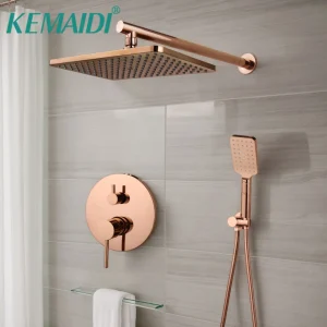 KEMAIDI ensemble de robinets de douche en or Rose mitigeur de douche dissimulé avec boîte intégrée système de douche de pluie au Design de luxe moderne KEMAIDI ensemble de robinets de douche en or Rose mitigeur de douche dissimulé avec boîte intégrée système de douche de pluie au Design de luxe moderne