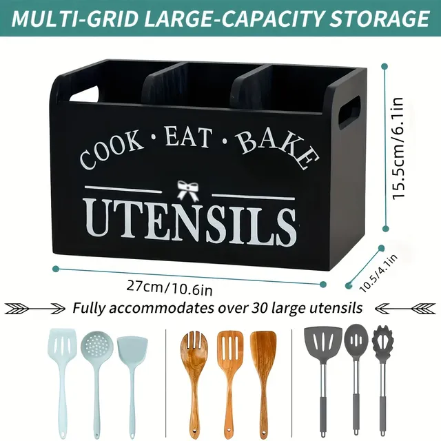 Organisateur ustensiles cuisine bois peint effet vieilli… – vue 6