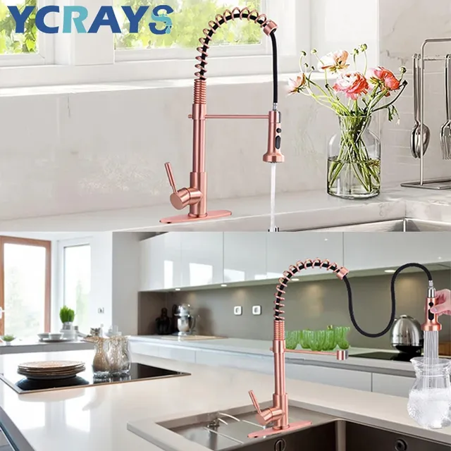 YCRAYS robinet de cuisine à ressort en cuivre rouge or… – vue 2