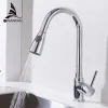 mitigeur cuisine monocommande douchette extractible bec haut pivotant levier latéral trou simple acier inoxydable finition chrome noir nickel brossé