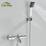 Douche thermostatique chromée noire, baignoire chaude et froide, robinets de centre commercial, déterminer le plastique