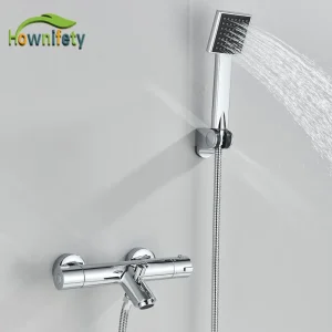 Douche thermostatique chromée noire, baignoire chaude et froide, robinets de centre commercial, déterminer le plastique