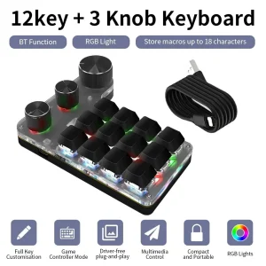 Clavier de jeu mécanique à 3 boutons, pigments Bluetooth, Macro personnalisé, RVB, 12 touches, Photoshop, Hotswap, Macropad